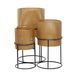 Juego de 3 macetas redondas de estilo Vintage chapadas en oro personalizadas, macetas de flores de respuesta rápida, jardín decorativo para el hogar, exportación desde la India - Product Image 2