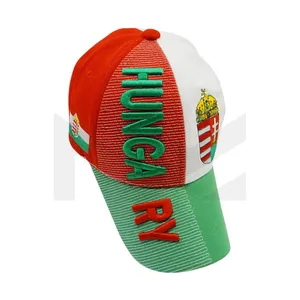 Gorra de béisbol con bordado lateral, sombrero de béisbol con parche 3D, letras verdes, rojas y blancas de Hungría