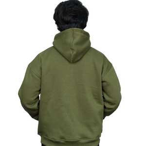 400g 100% coton pull à capuche pour hommes lourd polaire Streetwear Logo personnalisé broderie décontracté vert Olive sweat - Product Image 3