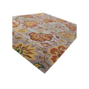 Tapis Hacienda en laine et viscose tufté à la main, motif floral et rayé, gris et noir, pelucheux, pour salon, couloir, forme rectangulaire, Tra-14483 - Product Image 2