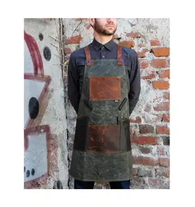 Heavy Duty Coffee Shop Chef ristorante strumento da lavoro grembiule in pelle da giardino BBQ uniforme cotone barbiere in pelle