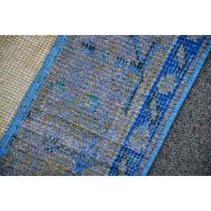 Alfombra Turca Vintage, Alfombra Pequeña de 2.5x4.5 pies, Alfombra Azul Marrón con Diseño de Camuflaje - Product Image 5