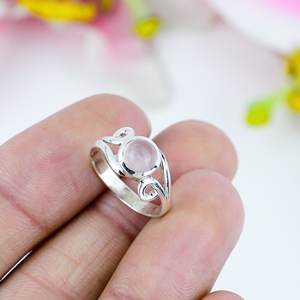Vente chaude Naturel Rose Quartz Gemme Anneau Vintage Argent Plaqué À La Main Anneau Nouvelle Arrivée 925 En Argent Sterling Ronde Coupe Anneau - Product Image 4