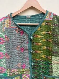 Boho Kantha Patchwork Floral Réversible Coton Veste Matelassée À La Main Bloc Imprimer Manteau D'hiver Élégant Léger Survêtement - Product Image 3
