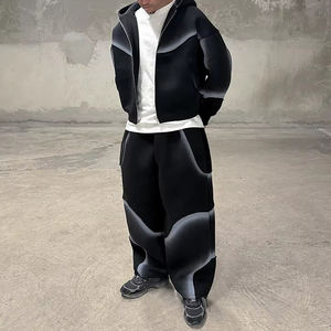 Survêtement ample en coton uni personnalisé pour hommes, pantalon de survêtement et sweat-shirt lourds, vente chaude - Product Image 2