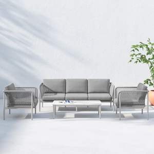 Ensemble de canapés de jardin en rotin au design moderne, cadre en aluminium simple et élégant, écologique, pour hôtel, jardin, parc, coussins gris | - Product Image 1