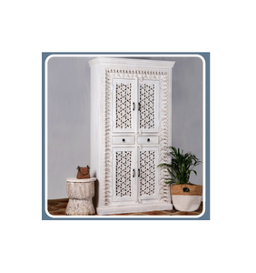 Sculptures orientales faites à la main armoires de rangement pour chambre à coucher indien solide manguier extensible autoportant verrouillable assemblé - Product Image 2