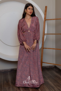 Maxi vestido floral bohemio elegante con cintura ceñida y mangas fluidas lavable para noches de verano elegantes - Product Image 2