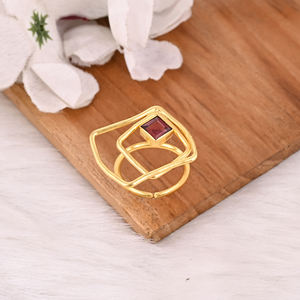 Anillo Ajustable de Granate de Mozambique, Piedra Preciosa Natural, Plata de Ley 925 Chapada en Oro, Anillos de Boda Boho, Regalo Moderno para Damas de Honor - Product Image 4