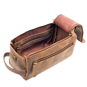 Cuero Vintage de gran capacidad de gama alta para bolsas de aseo para mujeres y hombres, logotipo personalizado y diseño, solución de almacenamiento impermeable - Product Image 4