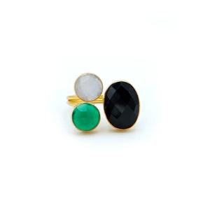 Black Onyx and Rainbow <b>Moonstone</b> Statement Ring with Unique Design Fashion <b>Jewelry</b> for Weddings and Gifts From India - Product Image 2