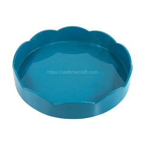 Bandeja de borde festoneado grande de madera redonda respetuosa con el medio ambiente, bandeja de servicio para decoración de mesa, venta al por mayor de Vietnam - Product Image 5