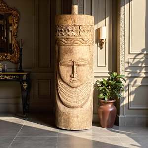 Bouddha en bois sculpté à la main, design traditionnel Feng Shui, pour l'extérieur - Product Image 2
