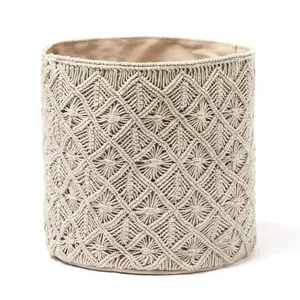 Panier de rangement en macramé jaune clair Organisateur de style bohème en corde de coton fait à la main pour la décoration intérieure - Product Image 5