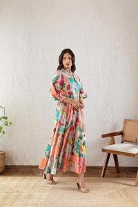 Vestido largo de algodón con estampado floral indio hecho a mano, ropa de fiesta para mujer elegante, regalo de boda o luna de miel para niñas - Product Image 4