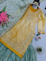 Ensemble Sharara Dupatta en Soie Tissée de Luxe pour Femme Unity Luxure, Brodé en Organza, Respirant, Tenue de Fête de Luxe