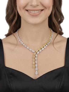 Collier pour femme en or blanc 14 carats, classique, fantaisie, avec diamant de laboratoire taille poire vif, certifié IGI, pour mariage, fiançailles, cadeau - Product Image 1