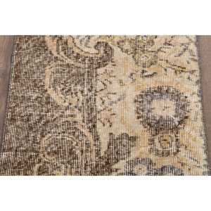 Vintage Rug, 1.6x4.4 ft Turkish Rug, <b>Brown</b> Beige Bordered <b>Wool</b> Rug - Product Image 3