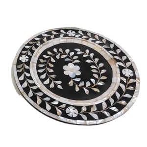 Top Choice <b>Round</b> Rattan <b>Tray</b> with Mother of Pearl MOP Inlay for Restaurant and Hotel <b>Serving</b> <b>Trays</b> Wholesale From India - Product Image 1