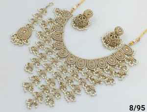 Gargantilla con tachuelas de Kundan y gota tradicional chapada en oro de lujo indio, collar Jumkha, pendiente, conjunto de joyería Mangtika para niña - Product Image 5