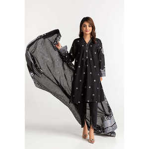 ชุดสูทผ้าซาตินสีดำปักลายแจ็คการ์ดสำหรับผู้หญิง พร้อมตกแต่งกระดุม - Product Image 2