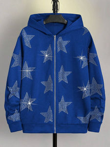 Sweat à capuche personnalisé avec logo en strass, imprimé, lourd, épais, en polyester et coton, sweat à capuche oversize pour homme - Product Image 6