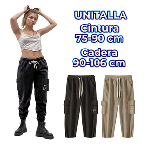 Pantaloni Cargo Termici Casual da Donna con Fodera in Sherpa, Tessuto in Corduroy Traspirante, Design Colore Autunnale, Taglia XL, Vita Media, Effetto Stropicciato - Product Image 3