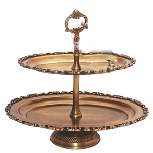 แท่นวางเค้กสุดหรูชุบทองแดง2ชั้นทำด้วยมือโลหะทองแดงพร้อมแม่พิมพ์เรซินอีพ็อกซี่ดีไซน์ทรงกลม - Product Image 1