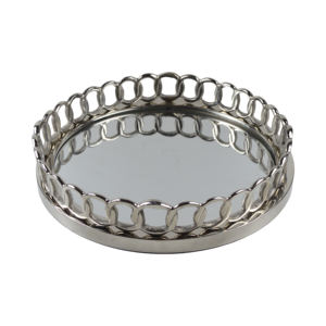 Bandeja de espejo de acabado Chapado en cobre de forma redondeada con bandeja de baratija de exhibición de joyería elegante con bandeja de servicio de vidrio - Product Image 2