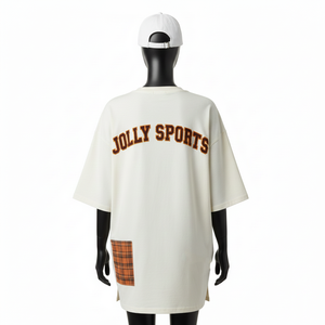 Camiseta Extra Grande para Mujer, Algodón Jersey Grueso, Corte Holgado, Color Crema, Diseño de Paneles, Logotipo Personalizado, Camiseta Extra Grande 100% Algodón - Product Image 2