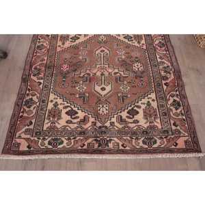 Vintage 4.3x4.6 ft Rug, Accent Turkish Rug, <b>Brown</b> Pink Patchwork <b>Wool</b> Rug - Product Image 2