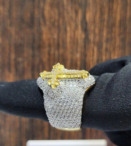 Custom Iced Out Hip Hop Jewelry Fine Charms Round Diamonds 925 <b>Silver</b> Leb Grown Diamond <b>Cross</b> Ring for <b>Men</b> - Product Image 2