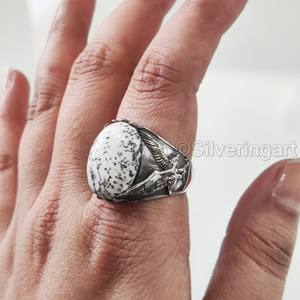 แหวนเงินแท้ 925 ประดับโอปอลธรรมชาติ ดีไซน์พิเศษสำหรับผู้ชาย ของขวัญแต่งงานสไตล์ออตโตมัน ประจำเดือนตุลาคม - Product Image 3