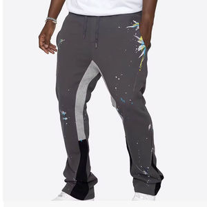 Pantalones de hombre con logotipo personalizado, pantalones de chándal acampanados informales con cintura media elástica de lana apilada lavada de Hip Hop con pantalones estampados DTG - Product Image 2