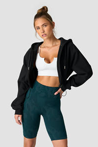 Wholesale OEM Custom Black <b>Cropped</b> Women's <b>Zip</b>-<b>Up</b> Hoodies Anti-Wrinkle Breathable Gym Training & Activewear <b>Hoodie</b> For Women - Product Image 4
