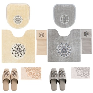 M + home Mina Ensemble de toilette de luxe haut de gamme à motif en céramique de 5 pièces comprenant un couvercle élégant beige/gris pour le porte-papier. - Product Image 2