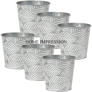 Juego de 6 jardineras galvanizadas de Color gris de forma redonda, diseño de tendencia, artículos de jardín hechos a mano, jardineras decorativas para suministro - Product Image 1