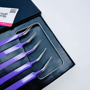 Pince à épiler pour cils GETUP BROSONS IMPEX de haute qualité, en acier inoxydable, nouvelle isolation, couleurs violettes, pointe lisse, poignée diamantée - Product Image 3