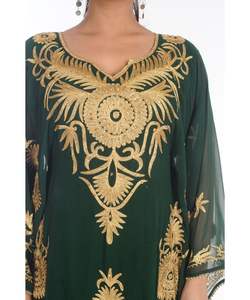 Georgette verte brodée zari travail caftans islamiques - Product Image 3