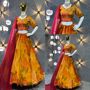 Diseño elegante tradicional indio étnico Impresión digital Atractivo Vestido de fiesta Tela de organza Lehenga Choli en precio bajo - Product Image 6
