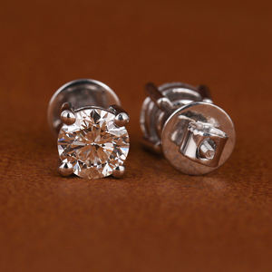Lujoso corte redondo laboratorio cultivado diamante 14KT oro blanco diamante nueva moda diseño personalizado tornillo trasero pendientes para mujer - Product Image 2