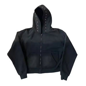 Sweats à capuche vintage 100% coton lavés à la pierre personnalisés pour hommes sweats zippés respirants à manches longues surdimensionnées pour l'hiver - Product Image 2