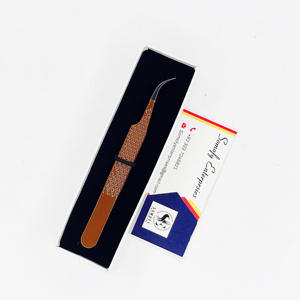 Pinzas para pestañas de acero inoxidable con revestimiento de Color en polvo marrón, agarre de diamante, extensión curvada, pestañas, Etiqueta Privada, punta de fibra, volumen - Product Image 2