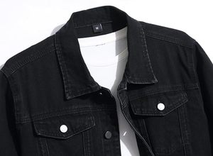 Veste en jean pour homme, veste en jean décontractée, déchirée, coupe ajustée, veste de camionneur extensible, manteau en jean décontracté classique - Product Image 4