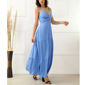 Femmes décontracté solide moulante robe mi-longue Floral Empire taille tissé respirant antistatique ceinture doux froncé pour le printemps été - Product Image 5