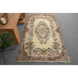 พรมขนสัตว์สีชมพูงานแฮนด์เมดสีเบจคลาสสิกขนาด3.7x6.7ฟุตตุรกีรูปแบบนามธรรมพร้อมยางรองสำหรับตกแต่งห้องโถงห้อง - Product Image 1