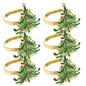 Anneaux de serviette en métal pour sapin de Noël, plaqués or, émail, boucles de serviette de Noël pour la décoration de table de fête de Noël, en vente - Product Image 1