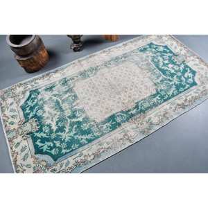 พรมเตอร์ตุรกี7.2ft วินเทจแบบดั้งเดิมสีเขียวเย็บปะติดปะต่อกันสีขาวแผ่นเรียบลาเท็กซ์ขนสัตว์สำหรับตกแต่งห้องนั่งเล่นวัยรุ่น - Product Image 2