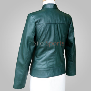 Chaqueta de moto de piel de oveja verde auténtica para mujer de nuevo diseño transpirable impermeable bajo MOQ 100% alta calidad al por mayor - Product Image 6