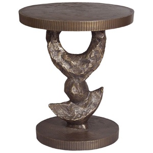 Table d'appoint ronde en métal au design artisanal, table basse de qualité antique, taille personnalisée, en aluminium et laiton - Product Image 4